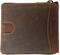 Genuine Cowhide Leather Metal Zip Around Men's RFID Wallet #4631