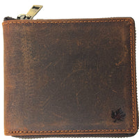 Genuine Cowhide Leather Metal Zip Around Men's RFID Wallet #4631