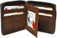 Genuine Cowhide Leather Metal Zip Around Men's RFID Wallet #4631