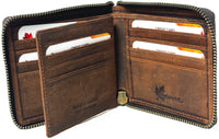 Genuine Cowhide Leather Metal Zip Around Men's RFID Wallet #4631