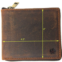 Genuine Cowhide Leather Metal Zip Around Men's RFID Wallet #4631