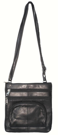 Genuine Lambskin Leather Women's Slim Cross Body Bag with Organizer BLACK # 8079
