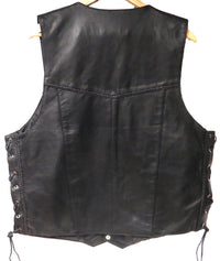 Genuine Lambskin Leather Biker's Vest with Braids Black # 9694