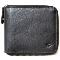 Genuine Cowhide Leather Metal Zip Around Men's RFID Wallet #4631