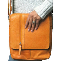 Genuine Cowhide Leather Ladies Vintage Look Flapover Messenger Bag #8598